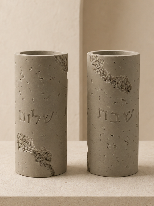 זוג פמוטי שבת בטון - גוון אפור בהיר