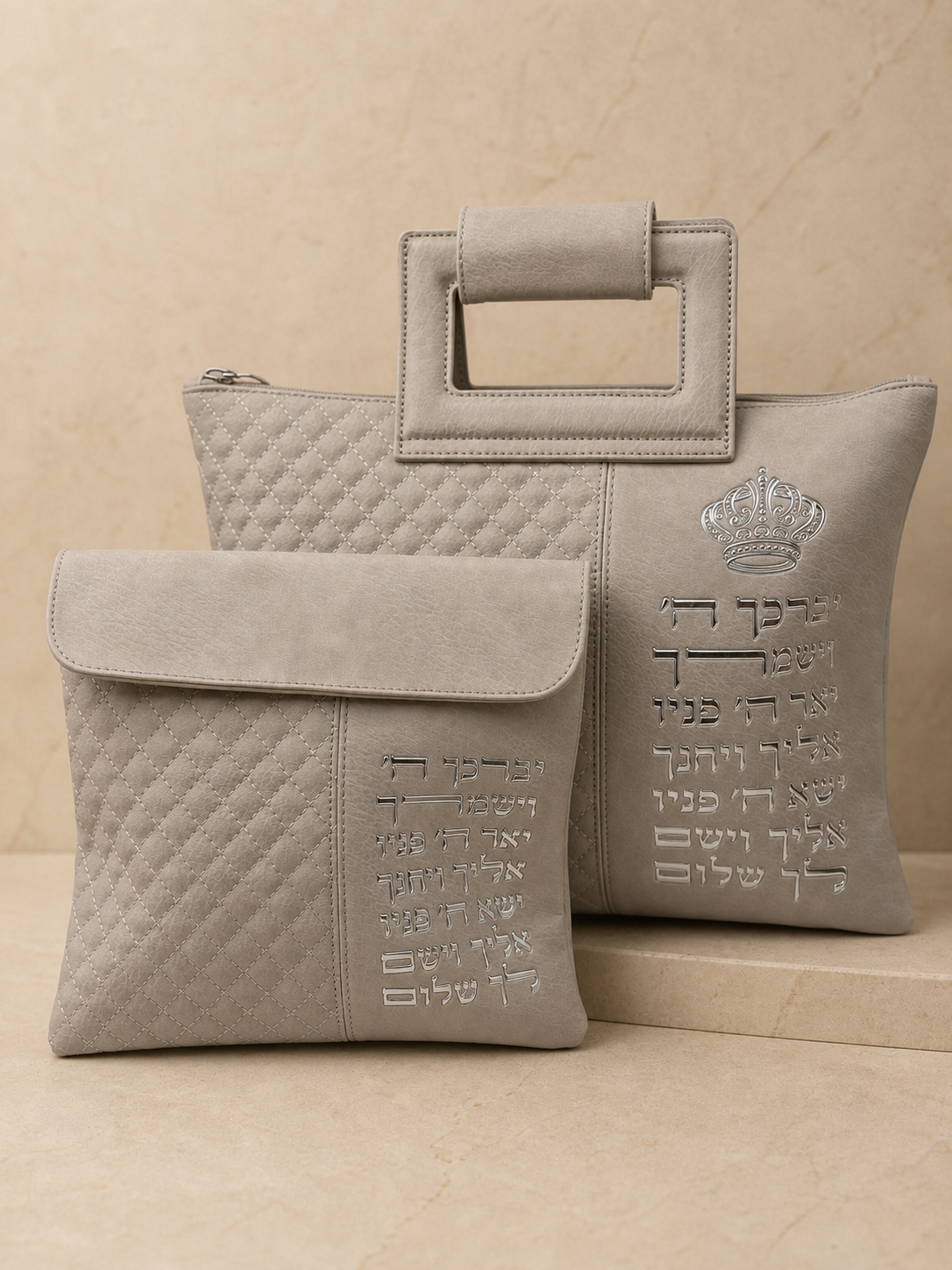 סט טלית ותפילין תיק כתר - אפור